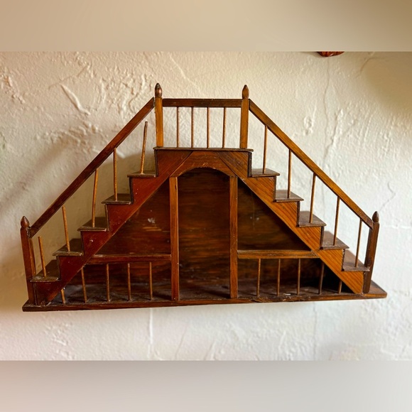 🪜 Vintage Wooden Staircase Shelf Miniature Display Rustic Farmhouse Cottagecore - Picture 1 of 9